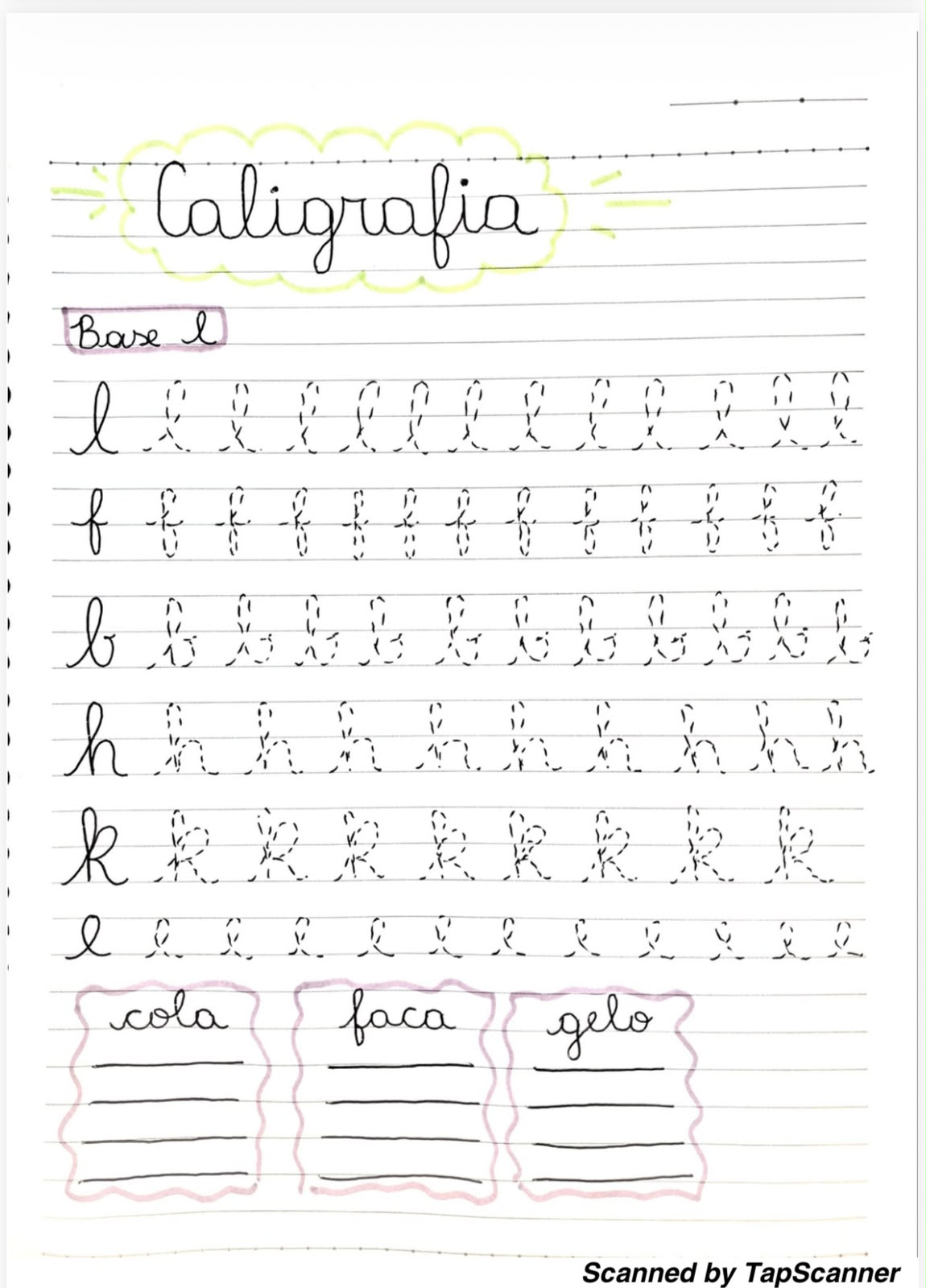 Atividade de caligrafia cursiva base L para imprimir