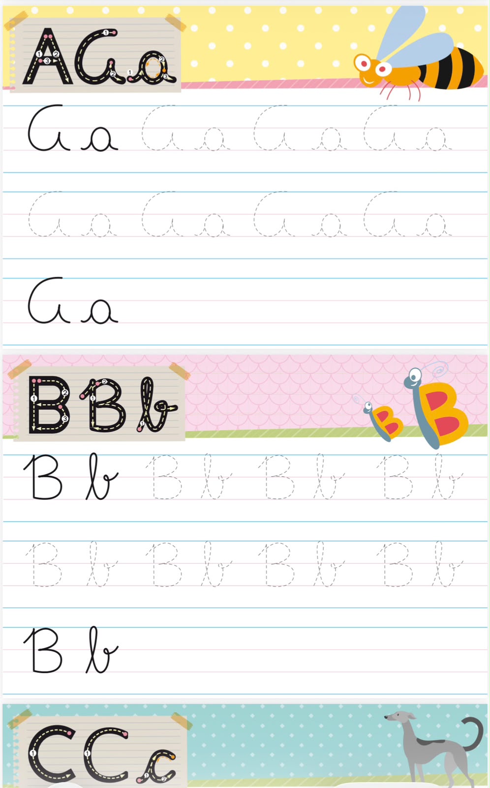 Atividade do alfabeto cursivo A, B, C